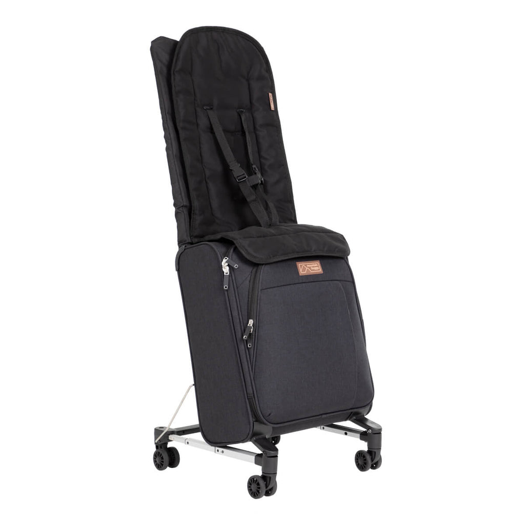 This chair attaches to luggage so kids can ride on rolling suitcases