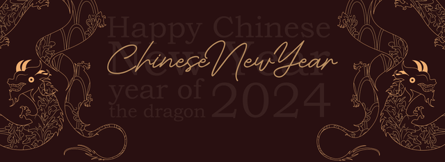 Black and gold illustration showing stylised year of the dragon design - Celebrate Chinese New Year with Mountain Buggy