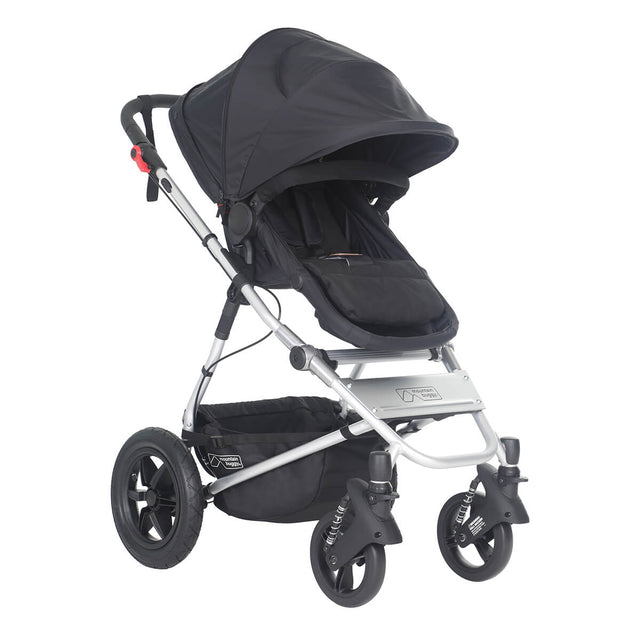 mountain buggy cosmopolitan in toddler position with fully extended sunhood - front facing 3qtr view - mountainbuggy.com - fabric colour_black