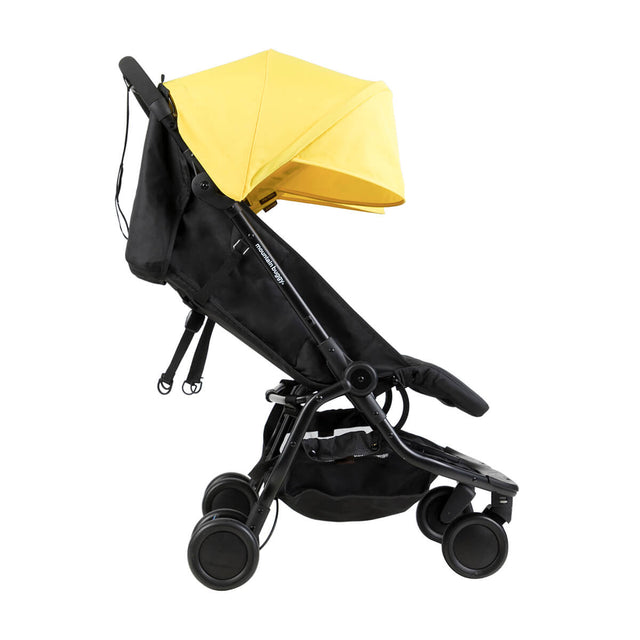 Mountain Buggy nano duo double lightweight buggy side view with seat reclined in colour cyber_cyber